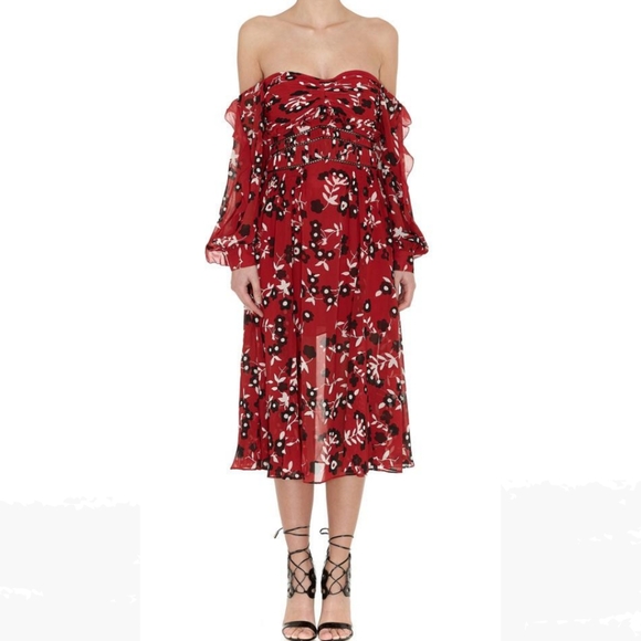 Self-Portrait Off-shoulder Long Sleeve Midi Dress - Picture 14 of 16